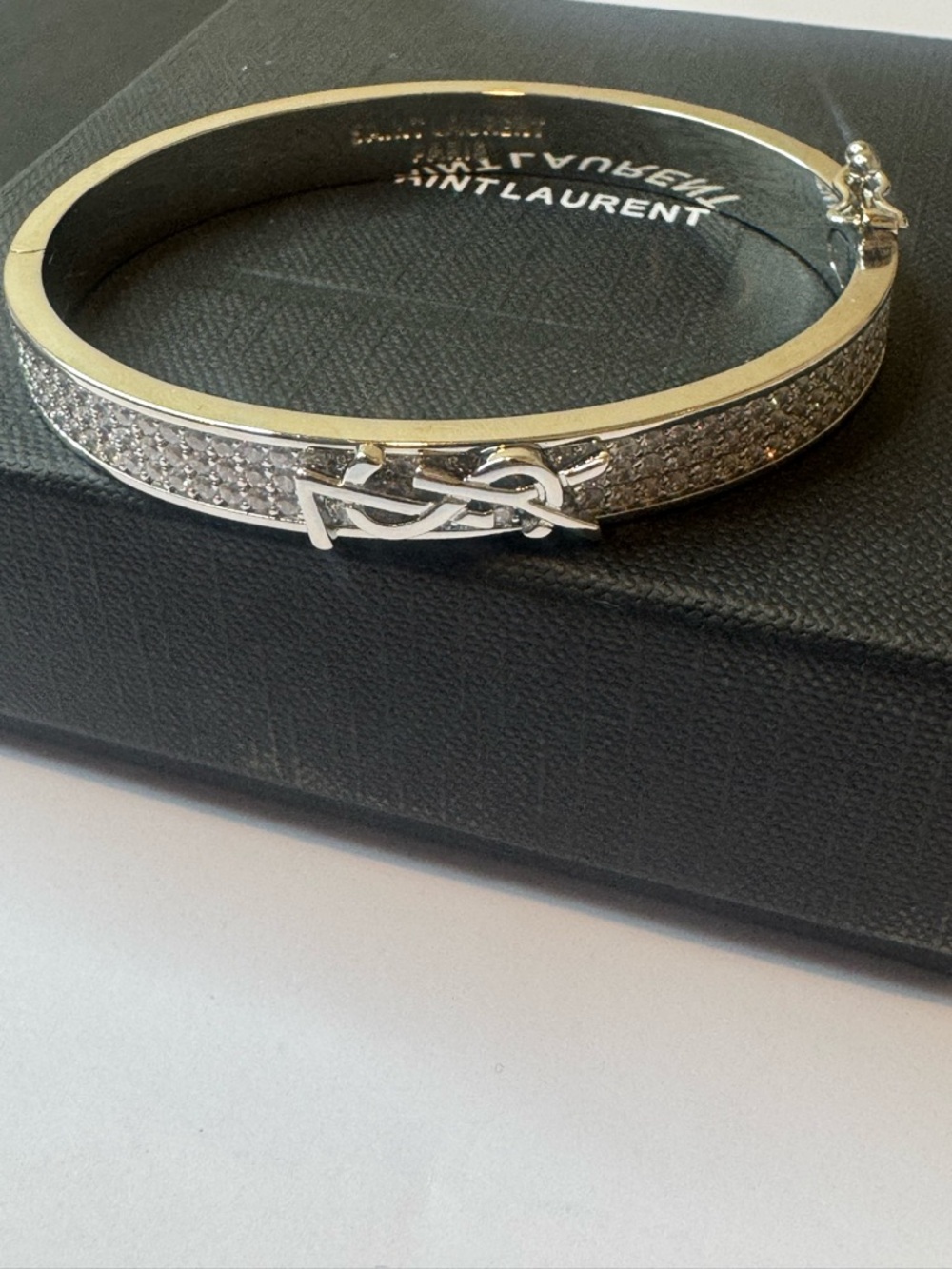 Saint Laurent Silver Crystal Logo Pavé Bracelet - Picture 4 of 13